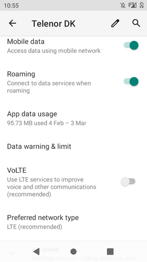 Turn Roaming on or off