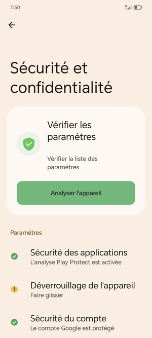 Pour activer votre écran de verrouillage, allez dans le menu Sécurité et confidentialité et sélectionnez Déverrouillage de l'appareil