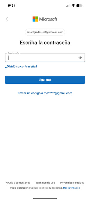 Introduzca su contraseña y seleccione Siguiente