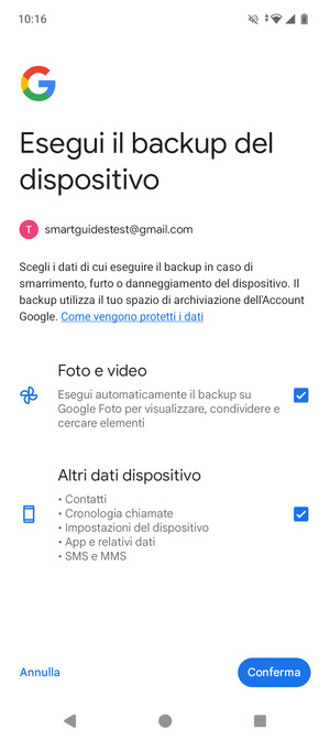 Seleziona le opzioni preferita e poi Conferma