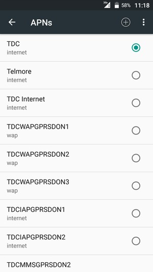 Select the Internet access point