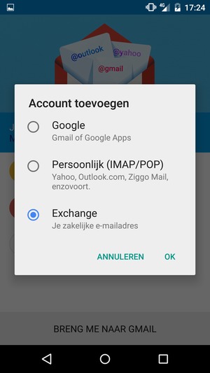 Selecteer Exchange en selecteer vervolgens OK