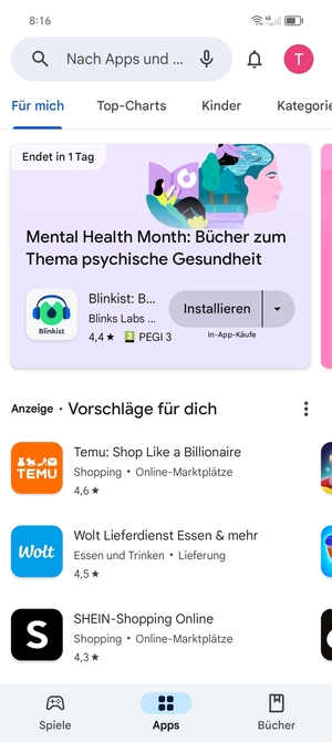 Wählen Sie die Suchleiste