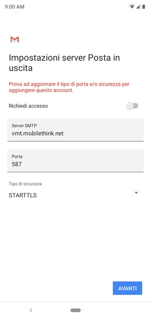 Seleziona Tipo di sicurezza