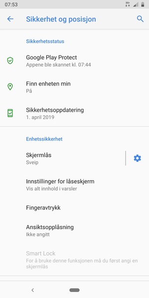 For å aktivere skjermlåsen, gå til Sikkerhet og posisjon-menyen og velg Skjermlås