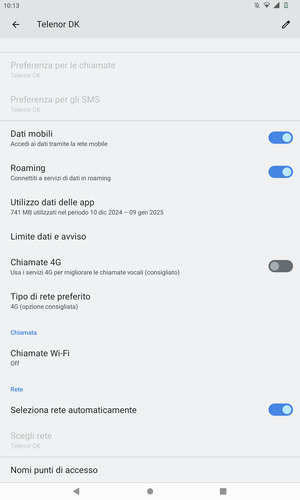 Attiva o disattiva Roaming