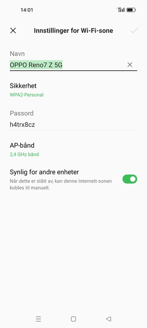 Skriv inn et Wi-Fi hotspot-passord på minst 8 tegn og velg OK