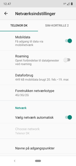 Slå Vælg netværk automatisk fra