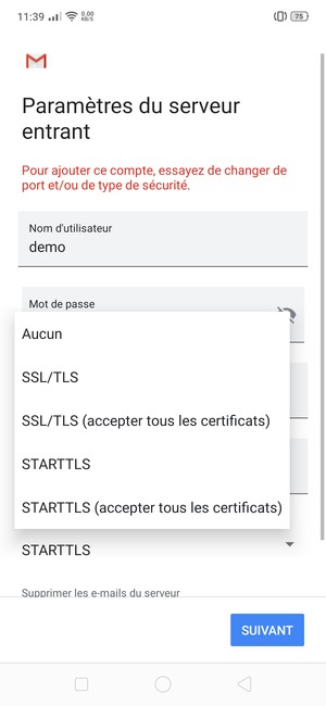 Sélectionnez Aucun puis SUIVANT