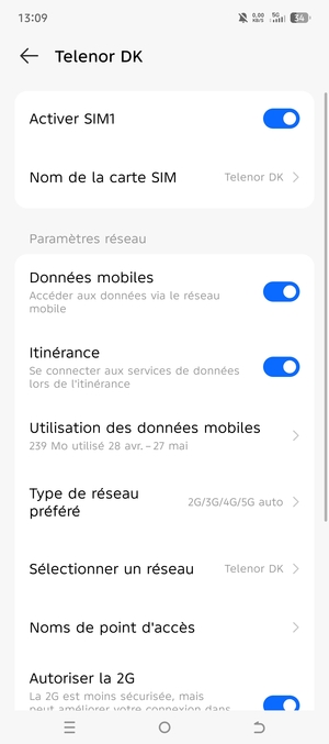 Activer ou désactiver Itinérance