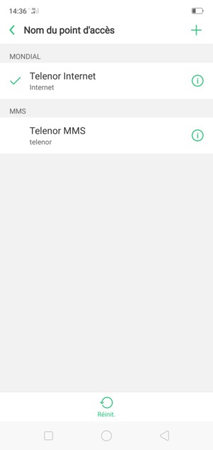 Sélectionnez le point d'accès à Internet