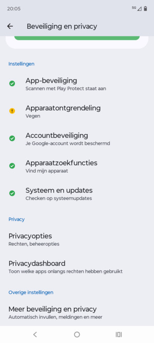 Scroll naar en selecteer Meer beveiliging en privacy