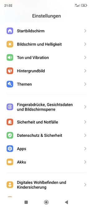 Scrollen Sie und wählen Sie Fingerabdrücke, Gesichtsdaten und Bildschirmsperre