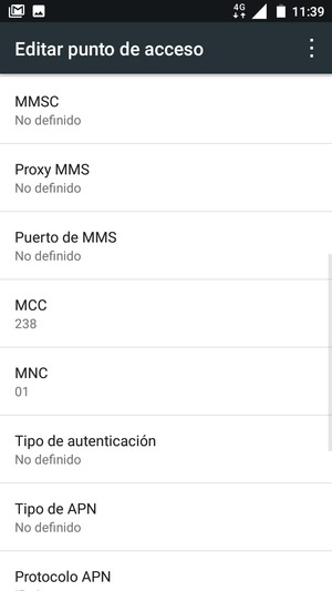 Desplácese hacia abajo e introduzca la información MMS