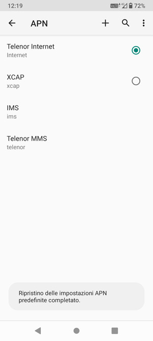 Le impostazioni del tuo telefono saranno ripristinate secondo le impostazioni internet e MMS predefinite
