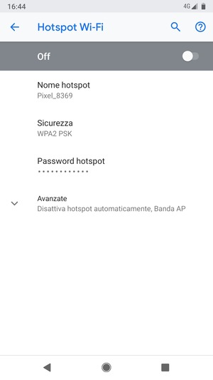 Seleziona Password hotspot