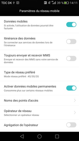 Sélectionnez Type de réseau préféré