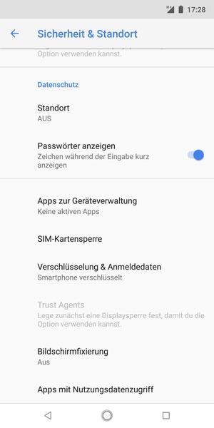Scrollen Sie und wählen Sie SIM-Kartensperre