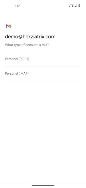 Select Personal (POP3) or Personal (IMAP)