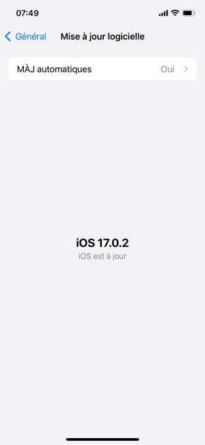 Si votre iPhone est à jour, vous verrez l'écran suivant.