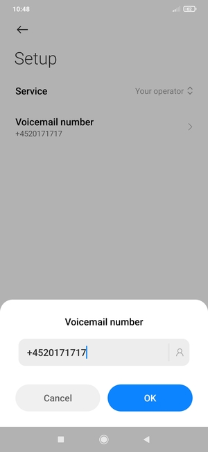 Enter the Voicemail number and select OK