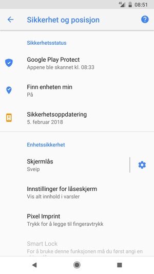 For å aktivere skjermlåsen, gå til Sikkerhet og posisjon-menyen og velg Skjermlås