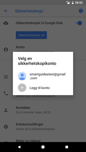 Velg sikkerhetskopi-kontoen din