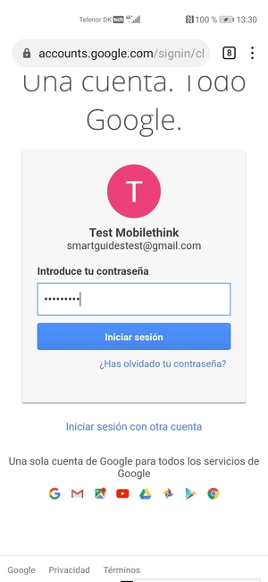 Introduzca su contraseña de Gmail y seleccione Iniciar sesión