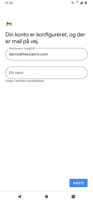 Giv din konto et navn og indtast dit navn. Vælg NÆSTE