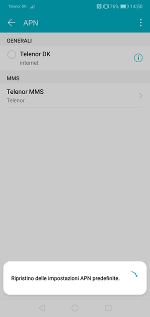 Le impostazioni del tuo telefono saranno ripristinate secondo le impostazioni internet e MMS predefinite
