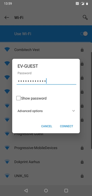 Enter the Wi-Fi password and select CONNECT