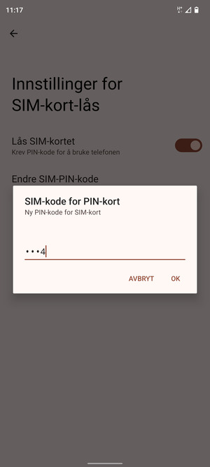 Skriv inn Ny PIN-kode for SIM-kort og velg OK