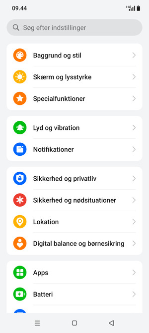 Scroll til og vælg Sikkerhed og privatliv