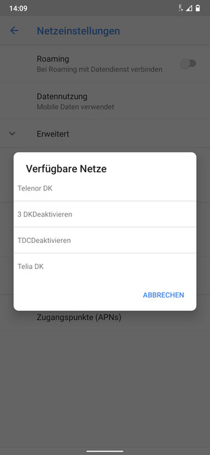 Wählen Sie einen Netzbetreiber von der Liste