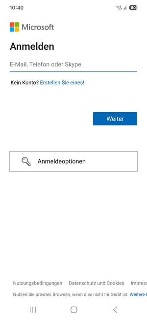 Geben Sie Ihre Hotmail Adresse ein und wählen Sie Weiter