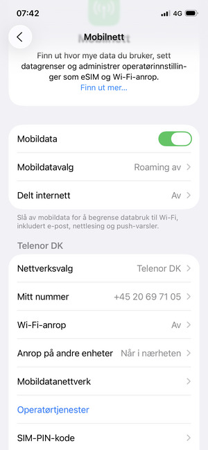 Bla til og velg Mobildatanettverk