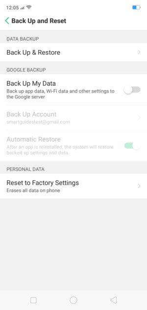 Turn on Back Up My Data
