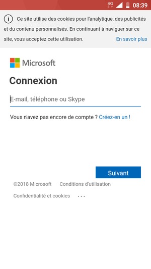 Saisissez votre adresse e-mail et sélectionnez Suivant
