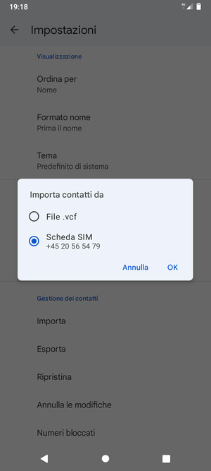 Seleziona Scheda SIM e OK