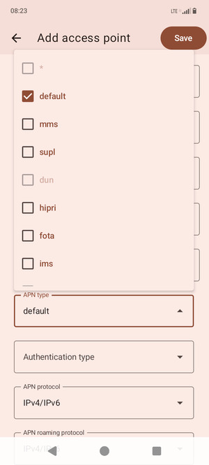 Make sure default is selected
