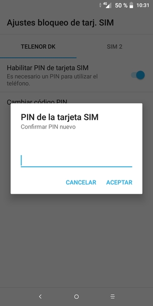 Confirme su nuevo PIN de SIM y seleccione ACEPTAR