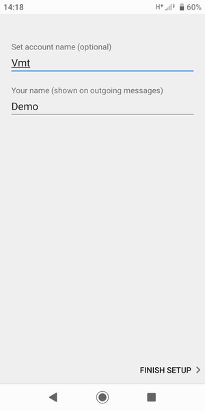 Give your account a name and enter your name. Select FINISH SETUP