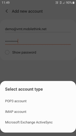 Select POP3 account or IMAP account