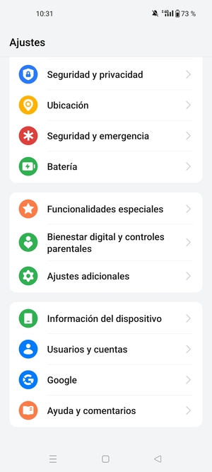 Desplácese y seleccione Seguridad y privacidad