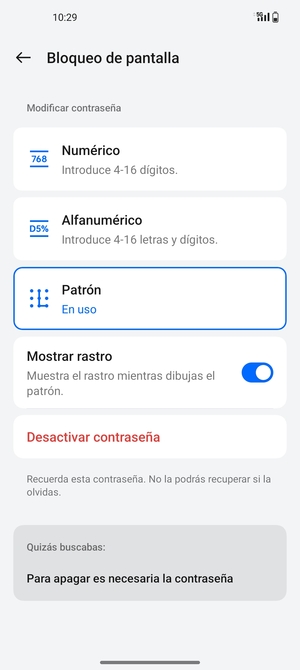 El teléfono ha sido asegurado con un bloqueo de pantalla