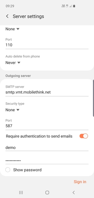 Scroll down and enter Outgoing server address