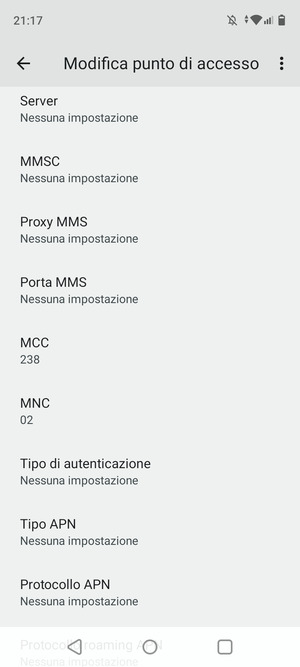 Scorri verso il basso e inserisci le informazioni degli MMS