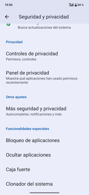 Desplácese y seleccione Más seguridad y privacidad