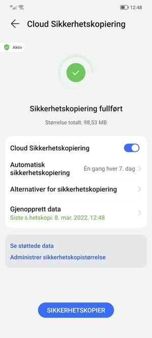 En sikkerhetskopi er nå opprettet
