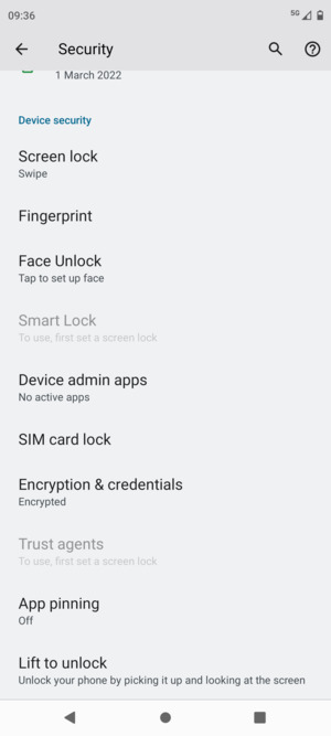 Scroll to and select SIM card lock